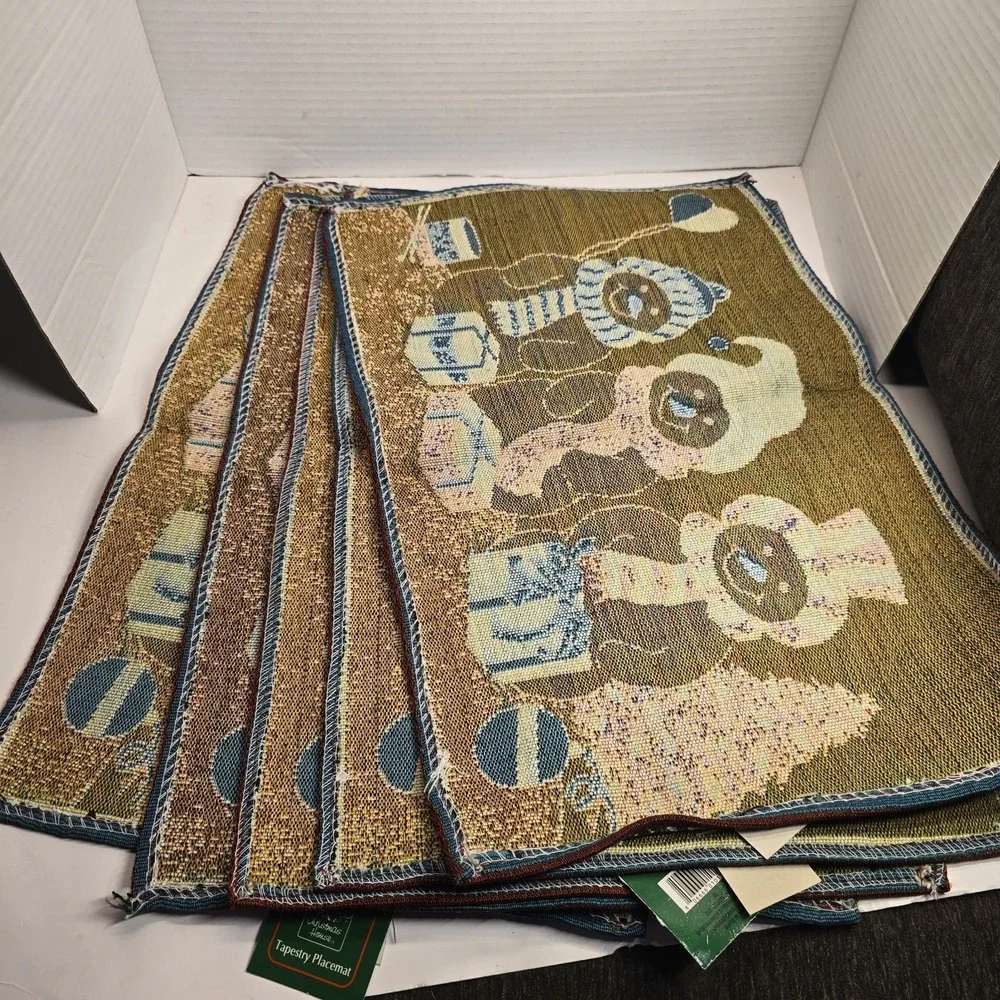 Christmas House Tapestry Placemats Snowman Set‎ of 5 Holiday Table Decor 13x19